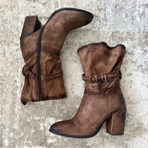 Diba True Shoes - Women’s Brown Suede Mid-Calf Heeled Boots